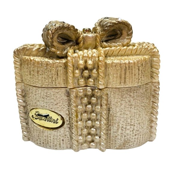 Santini Golden Heart Trinket Box Rhinestone 3" Palm Beach Regency Signed Stamp - Picture 3 of 14
